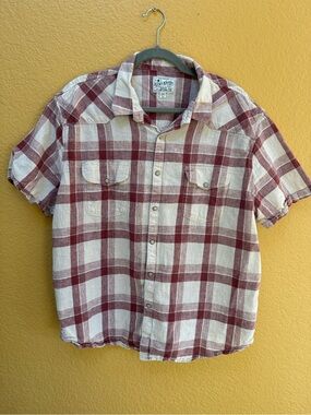 Lucky Brand Men’s Short Sleeve Plaid Shirt - Red/Cream - XXL
